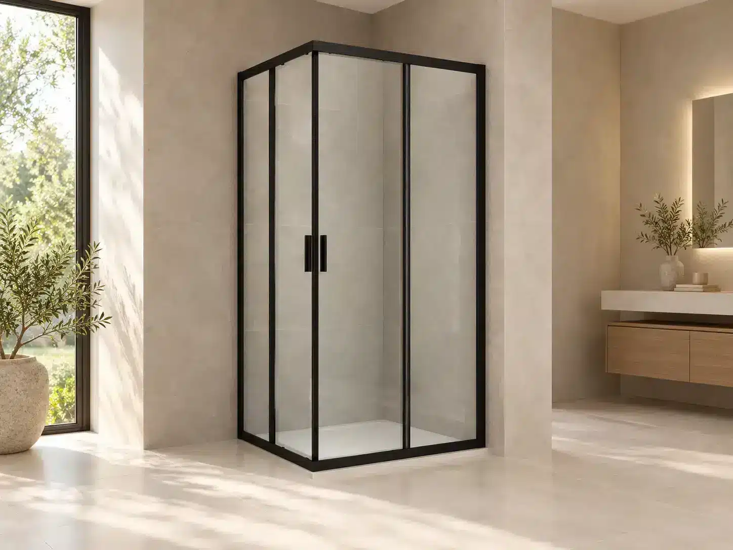 ZIMMER FORMA douchecabine 90 × 90 × 190 cm mat zwart — gegenereerd sfeerbeeld op basis van catalogusfoto